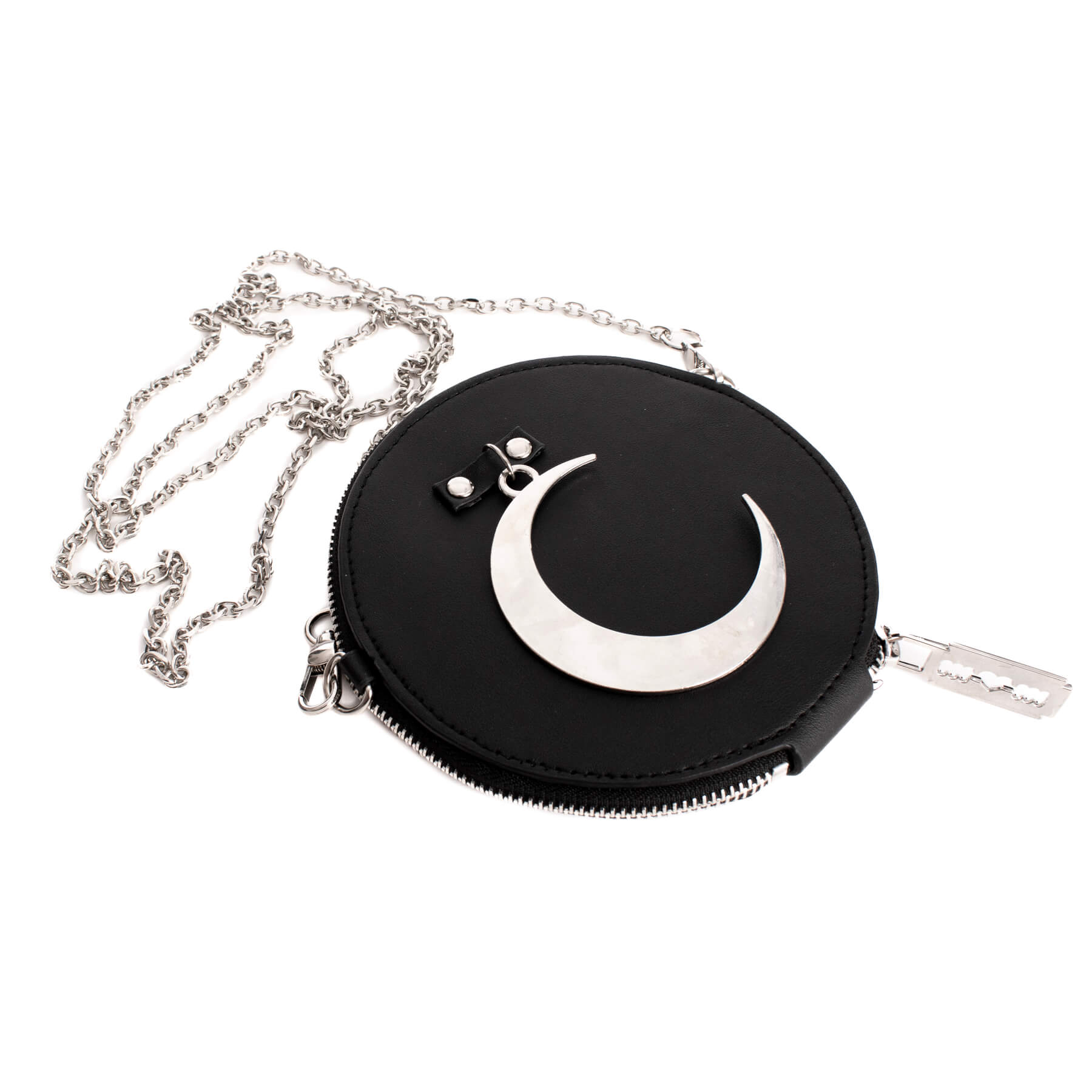 Poizen Industries Lunar Veil Black PU Leather Moon Coin Purse with Chain