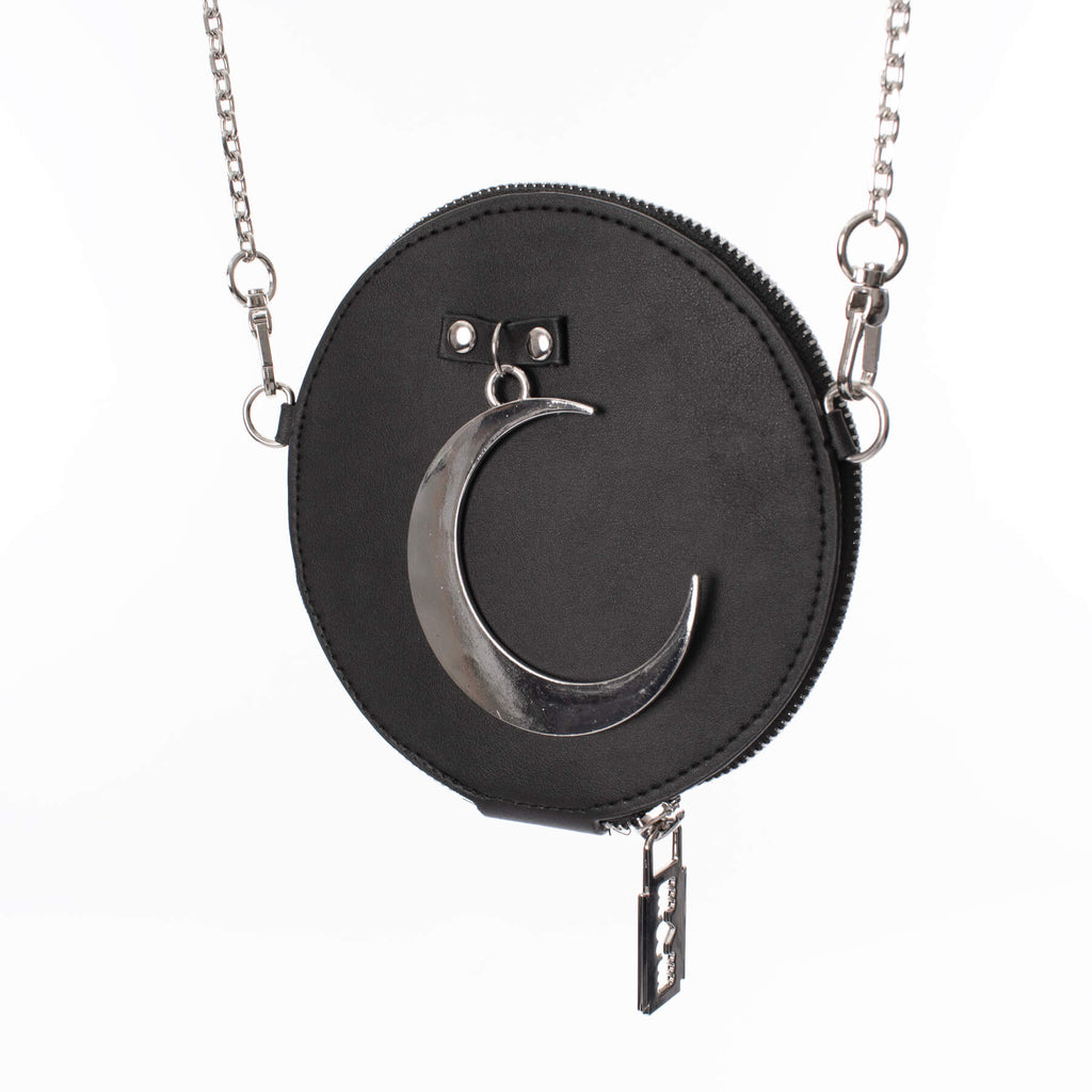 Poizen Industries Lunar Veil Black PU Leather Moon Coin Purse with Chain