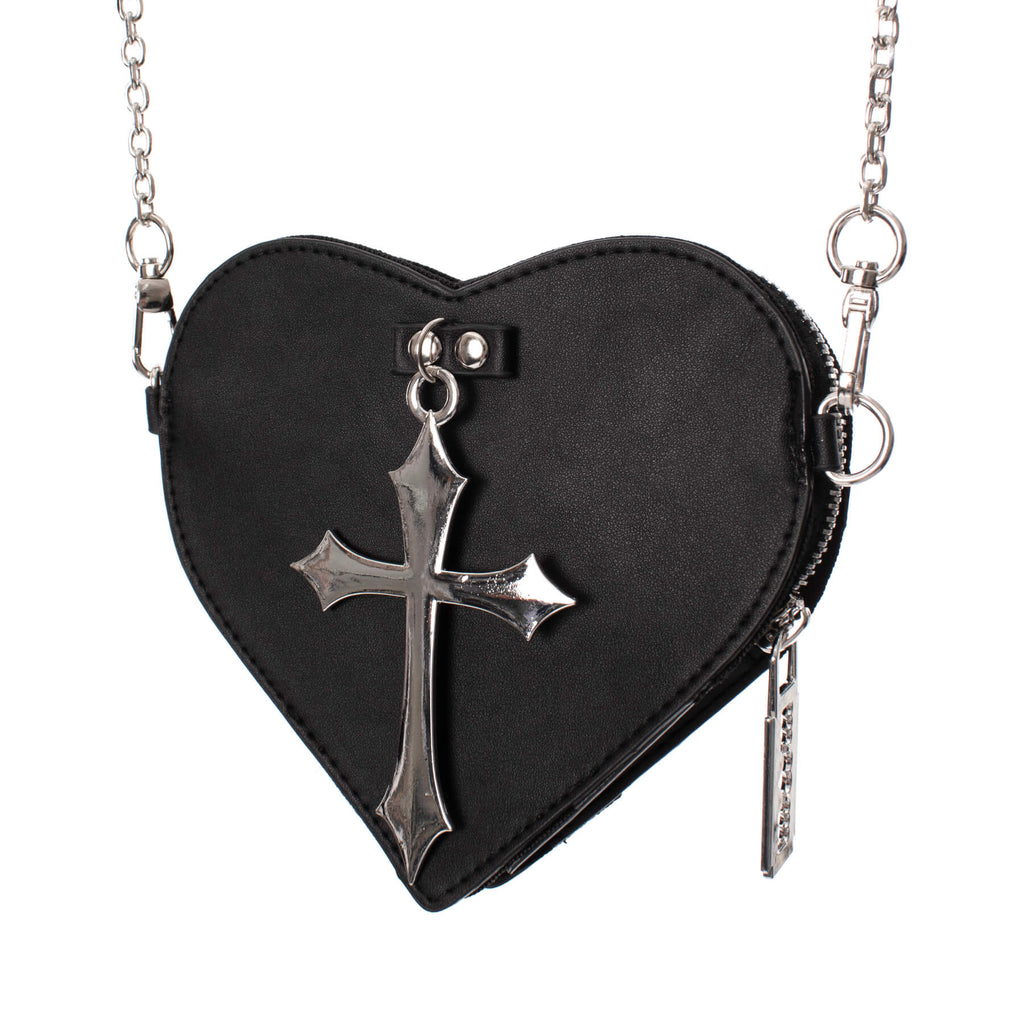 Poizen Industries Faithless Heart Coin Purse – Black PU Leather Cross