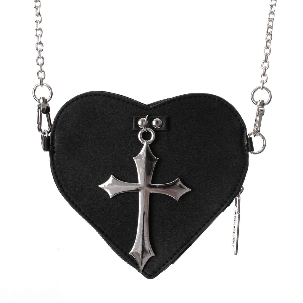 Poizen Industries Faithless Heart Coin Purse – Black PU Leather Cross