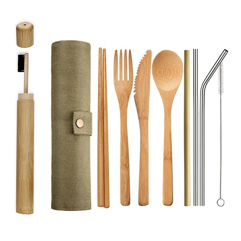 Bamboo Cutlery Set – Eco-Friendly Utensils with Pouch