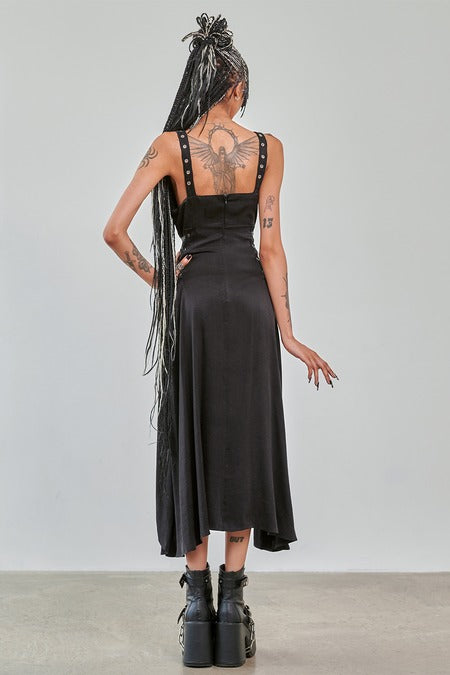 Banned Apparel Gothic High Low Dress – Black Studded Asymmetric Hem