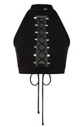 Banned Apparel Isolde Gothic Halter Top – Lace-Up Mesh Cropped Top