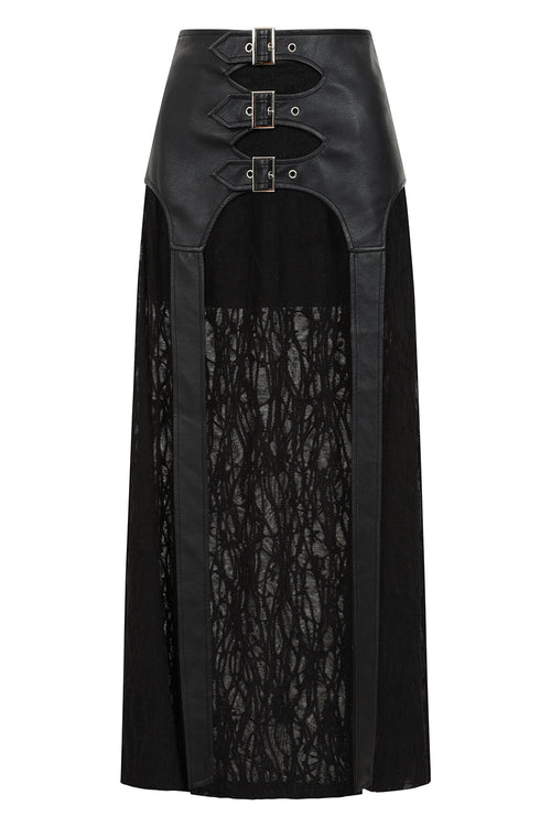 Banned Apparel Velkyn Faux Leather & Knit Panel Maxi Skirt - Black