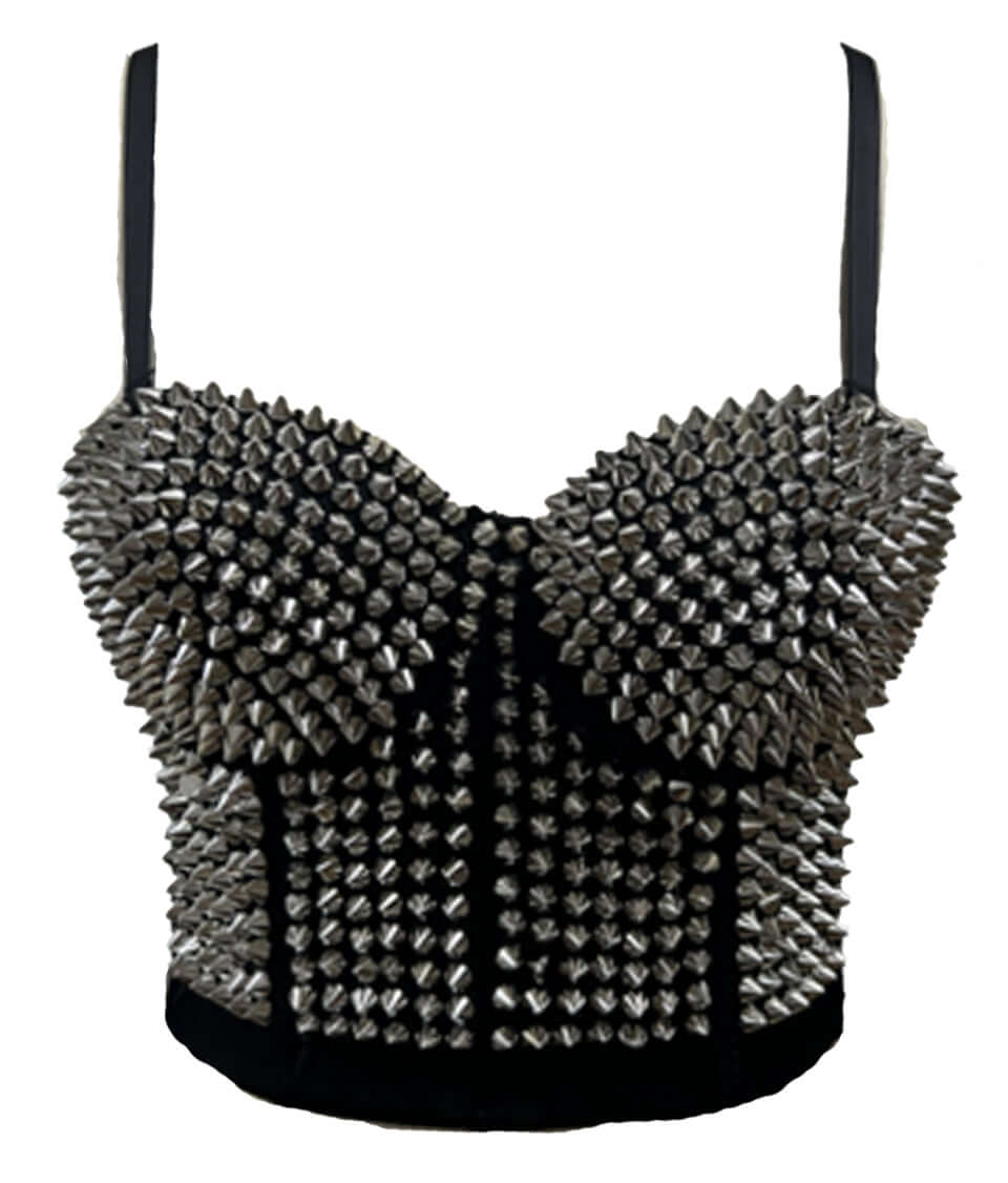 Banned Apparel Xenia Silver Studded Bustier Crop Top with Spikes