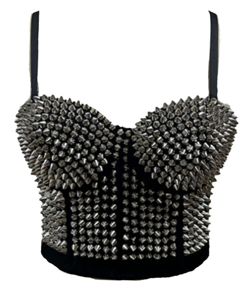 Banned Apparel Xenia Silver Studded Bustier Crop Top with Spikes