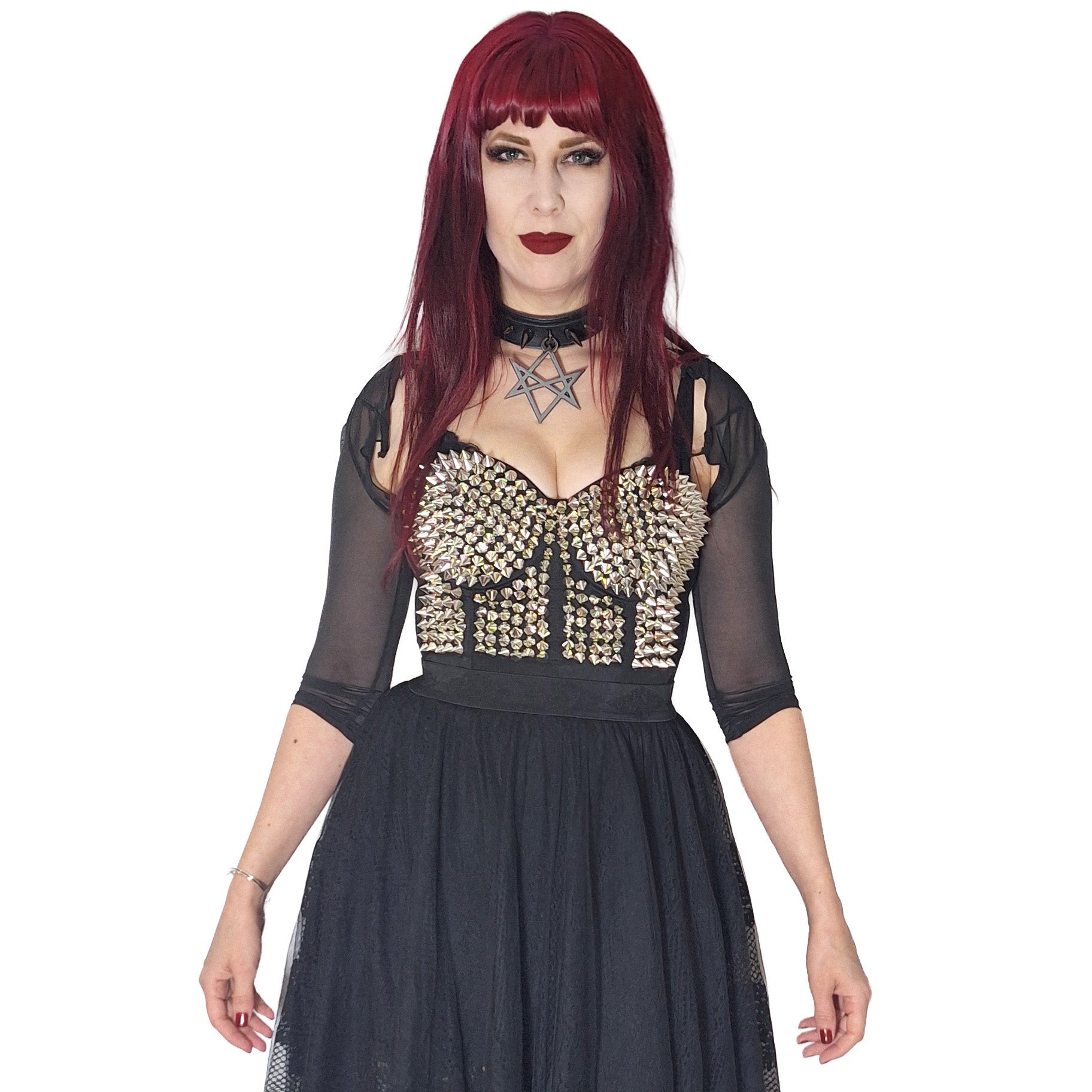 Banned Apparel Xenia Silver Studded Bustier Crop Top with Spikes