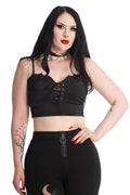 Banned Bernia Black Bat Wing Crop Top | Gothic Lace Up Bralette