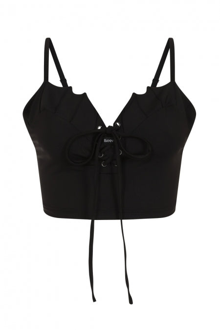 Banned Bernia Black Bat Wing Crop Top | Gothic Lace Up Bralette