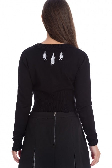Banned Apparel Black Bat Embroidery V-Neck Knitted Cardigan