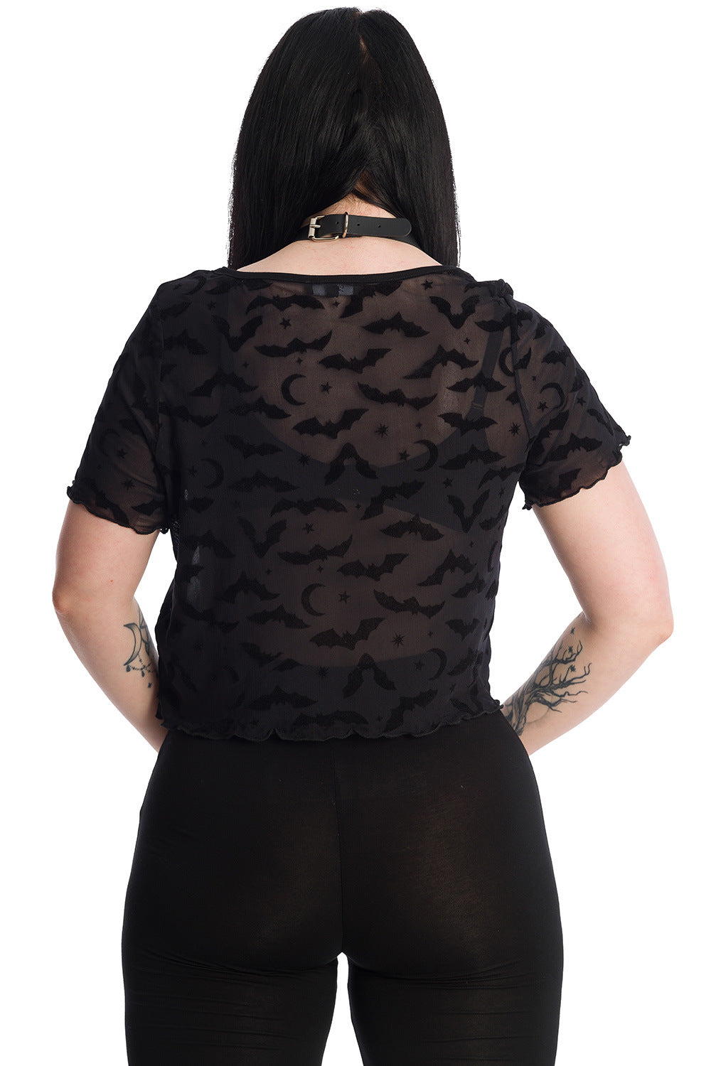 Banned Apparel Prayers Black Mesh Bat Pattern Gothic Cropped Top