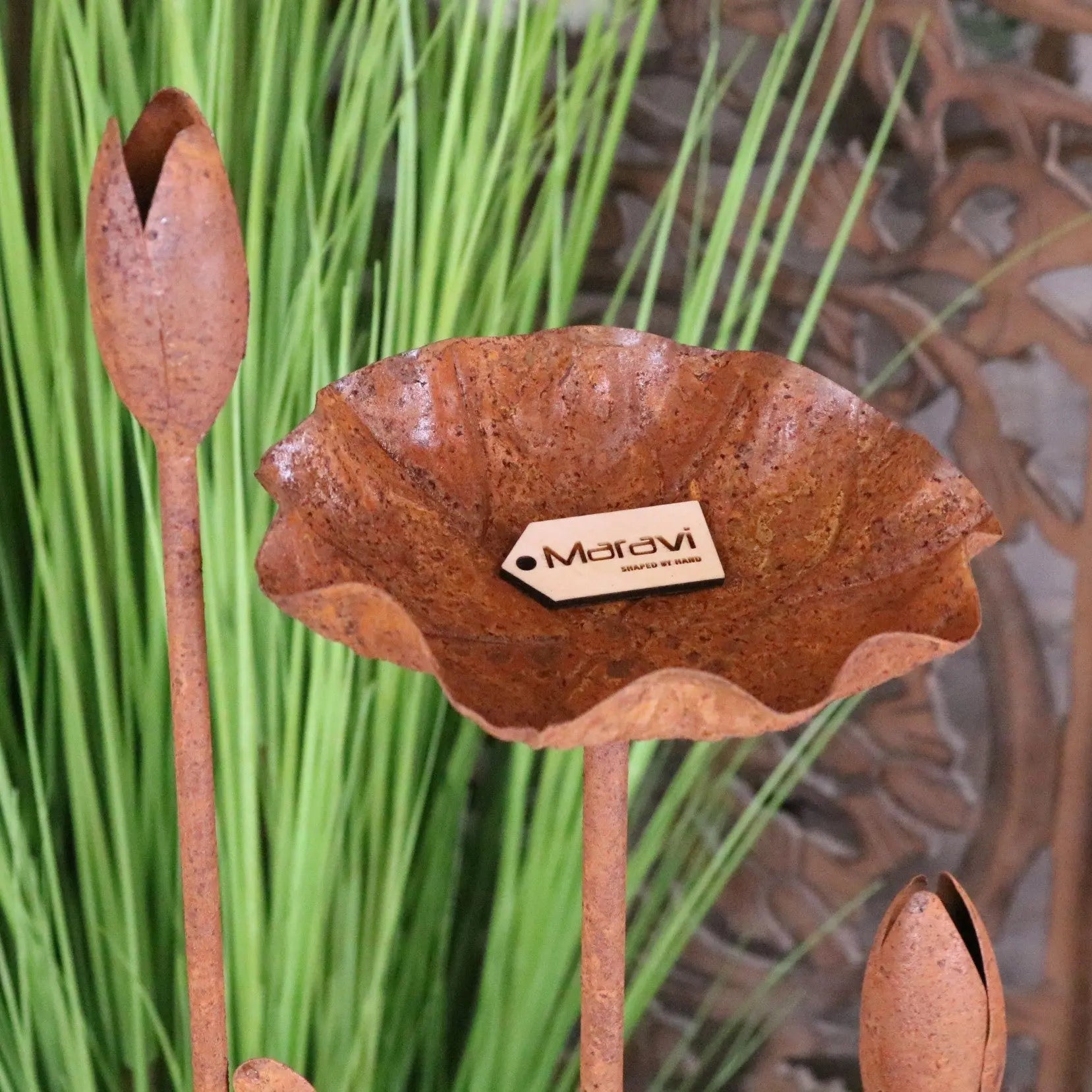 Bansari Flower Bird Feeder Rusted Metal Finish