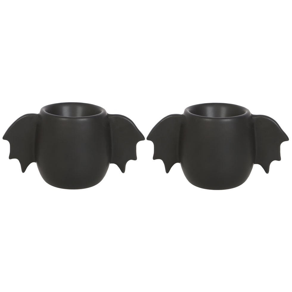 Kate's Clothing Bat Wing Egg Cup Set of 2 – Black Ceramic Gothic Decor