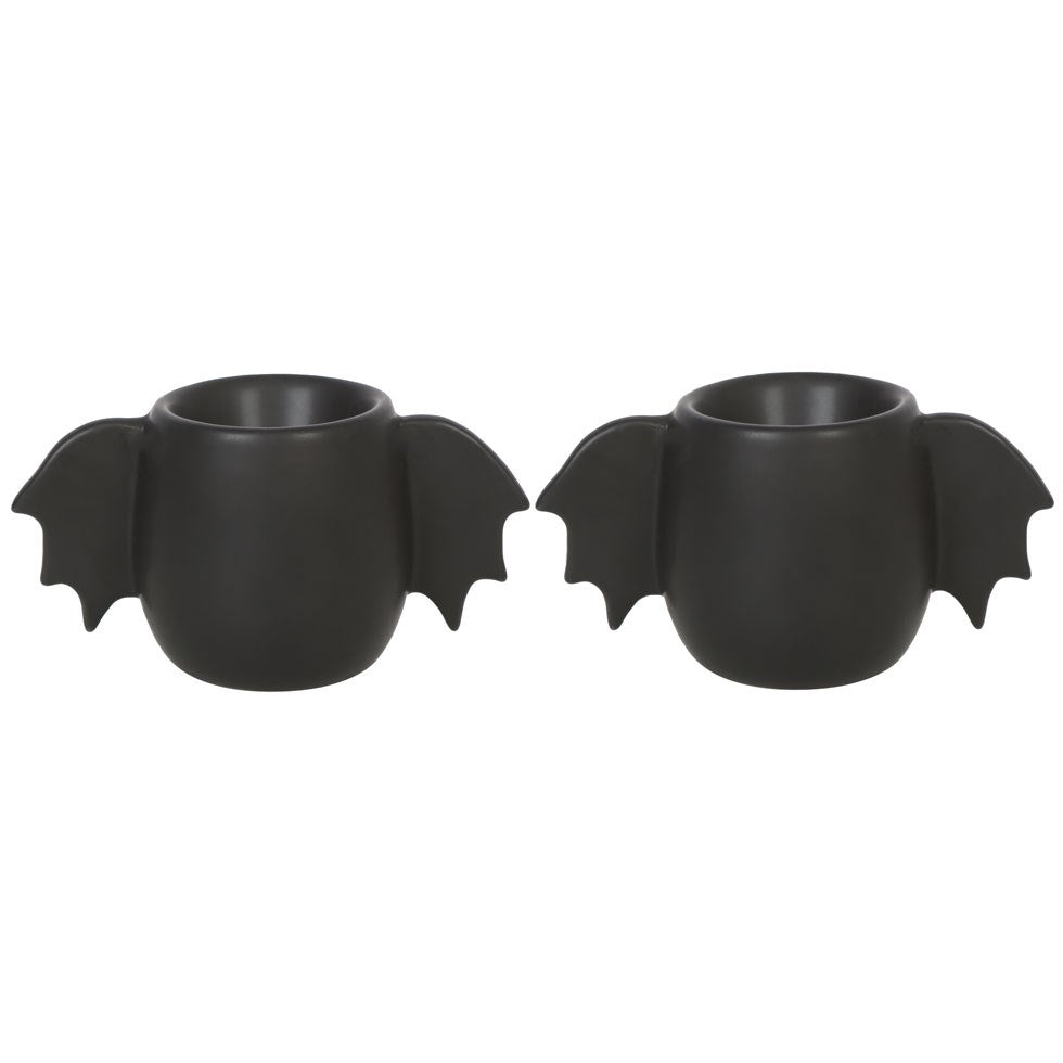 Kate's Clothing Bat Wing Egg Cup Set of 2 – Black Ceramic Gothic Decor