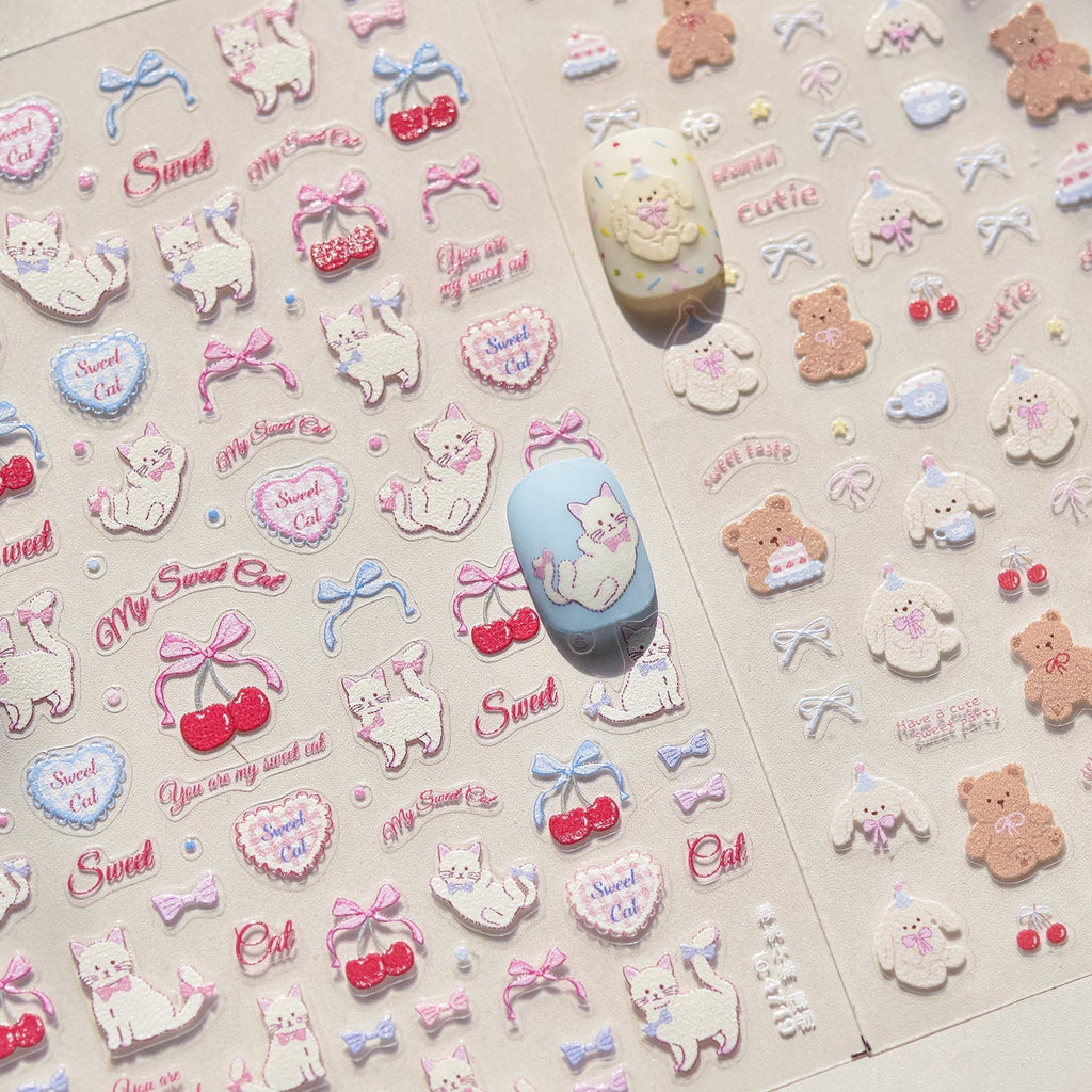 LuLuFun Studio Kitty and Bear Nail Art Stickers – DIY Manicure Decals