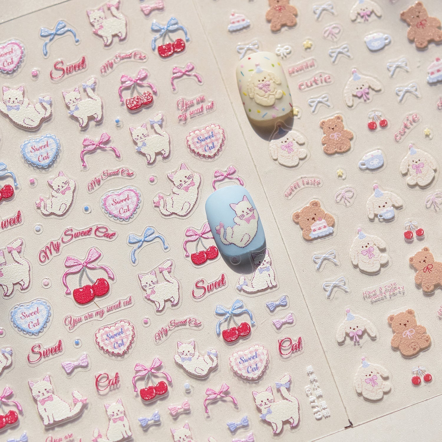 LuLuFun Studio Kitty and Bear Nail Art Stickers – DIY Manicure Decals