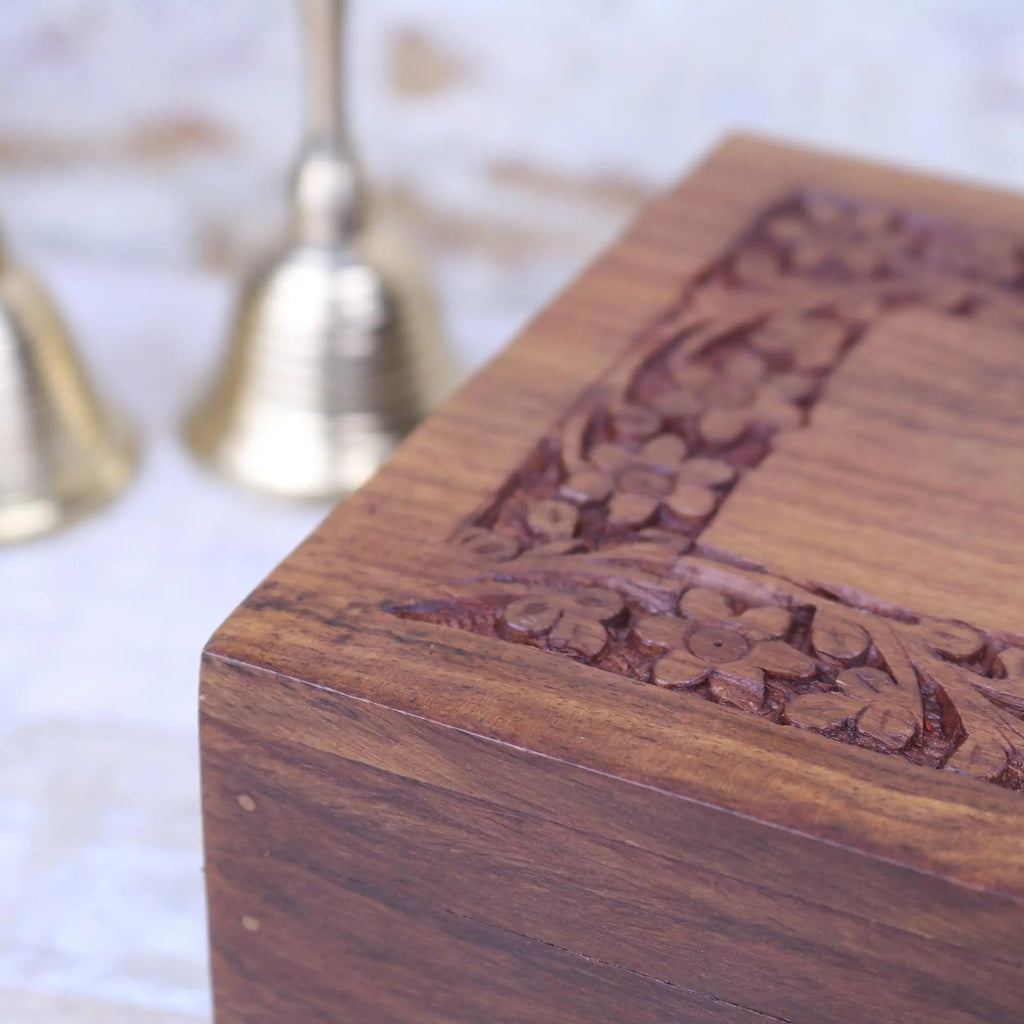 Betwa 20cm Wooden Trinket Box Floral Design Secret Lock