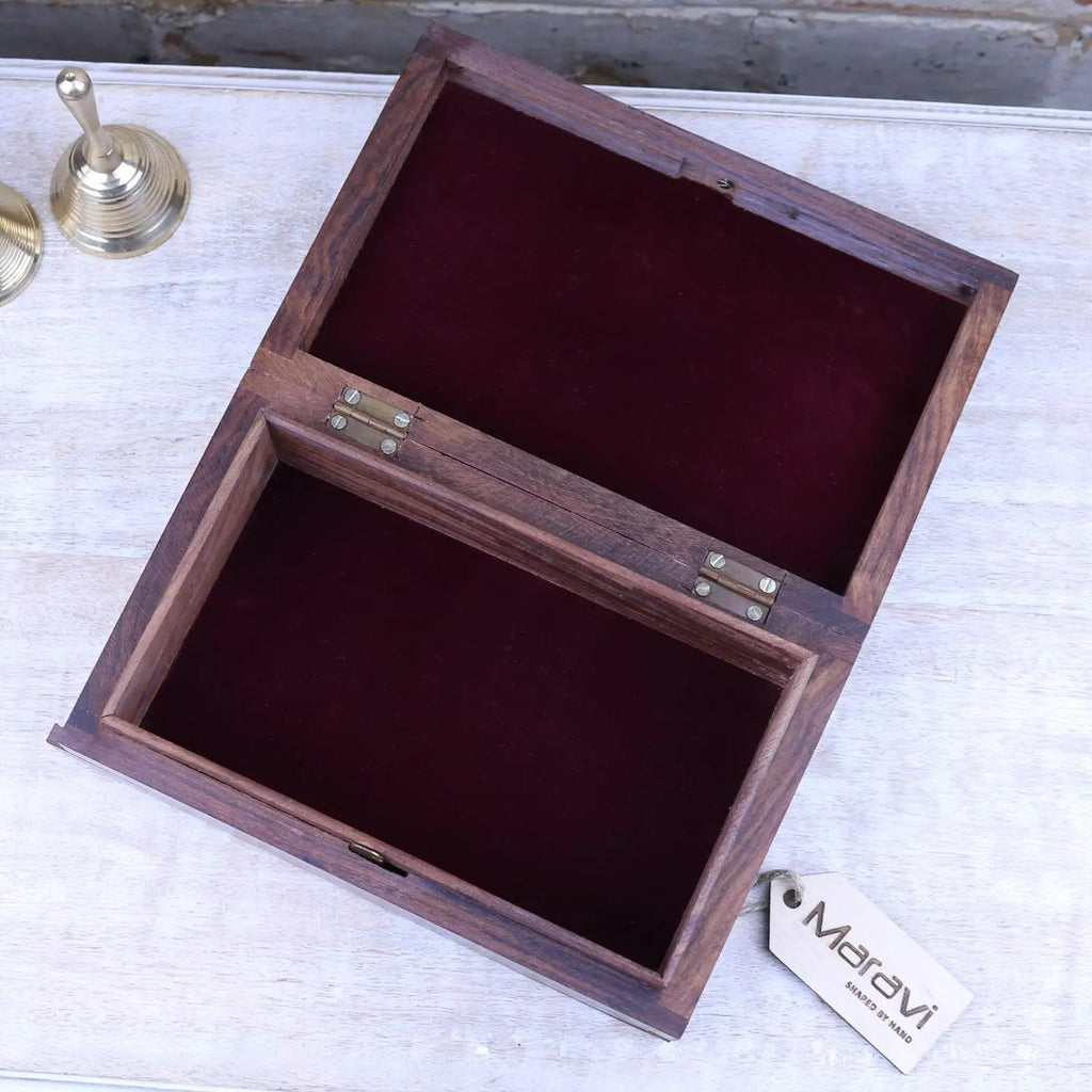 Betwa 20cm Wooden Trinket Box Floral Design Secret Lock