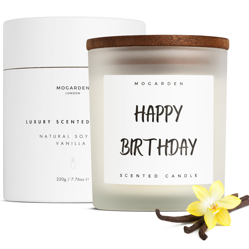 Mogarden Luxury Vanilla Amber Scented Candle – 220g Soy Wax Birthday Gift