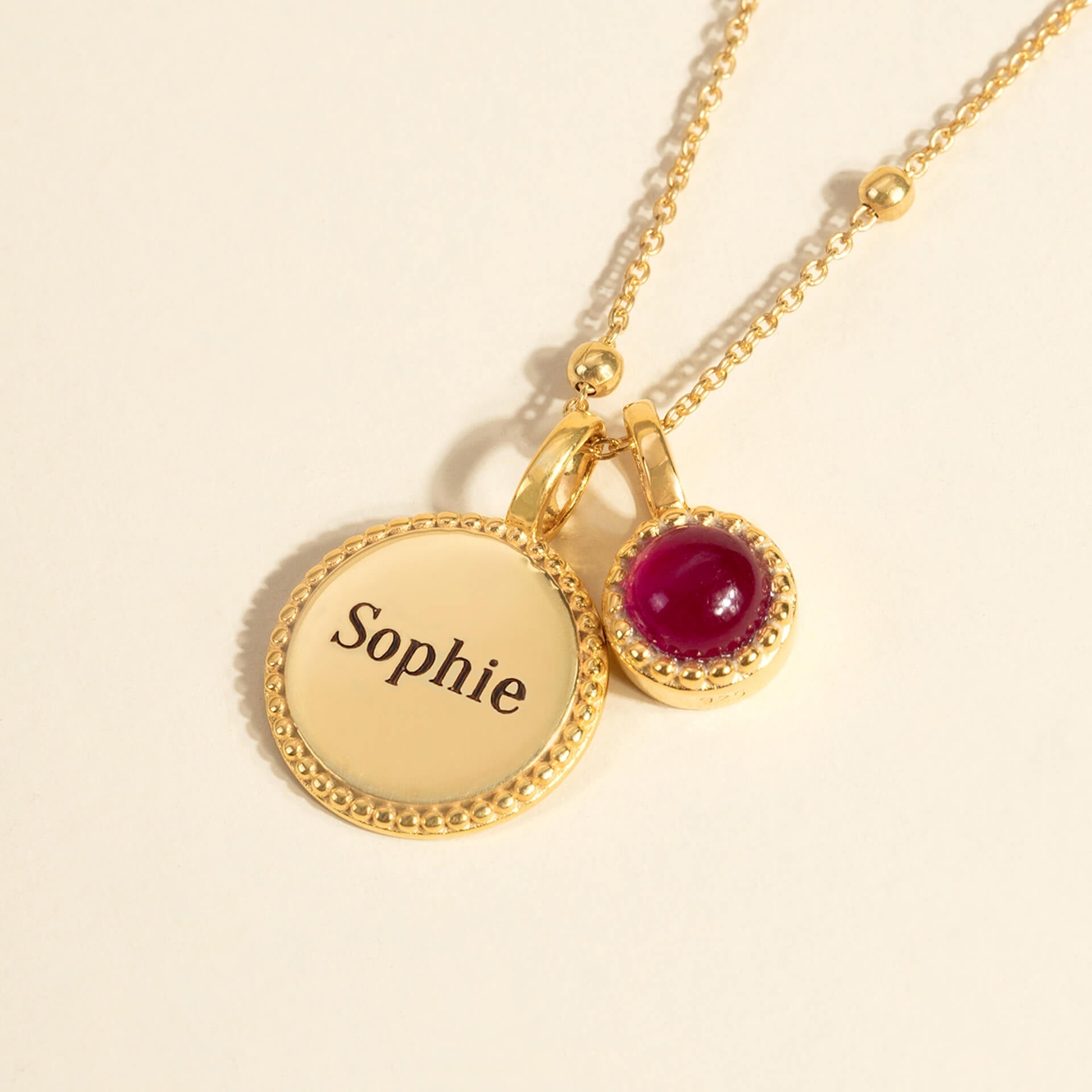 Gecko Jewellery Milgrain Cabochon Birthstone Necklace | Engravable