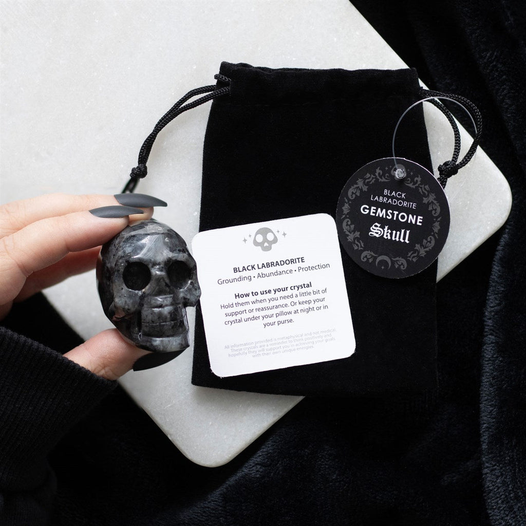 Kate's Clothing Black Labradorite Crystal Skull – Gothic Desk Accessory