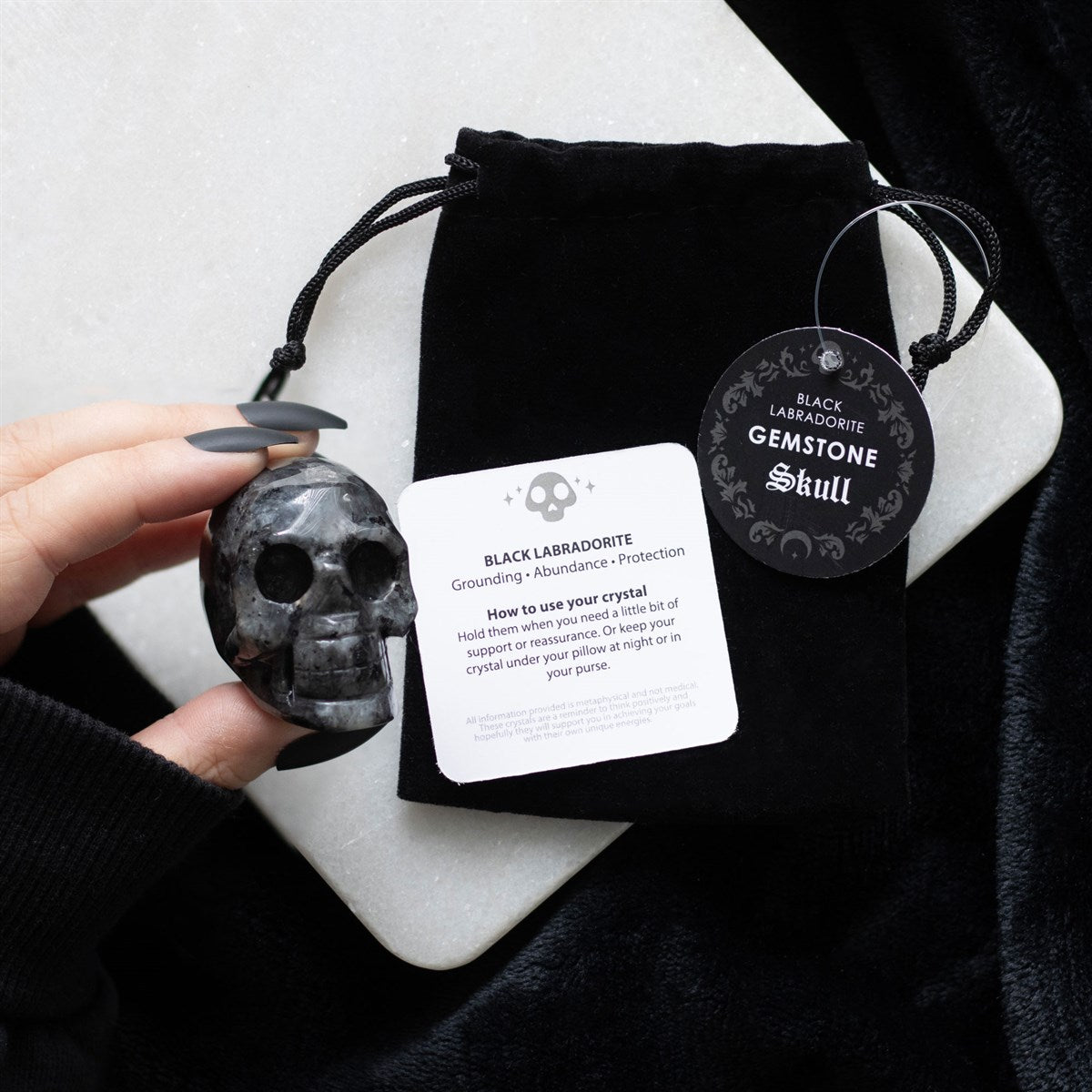 Kate's Clothing Black Labradorite Crystal Skull – Gothic Desk Accessory