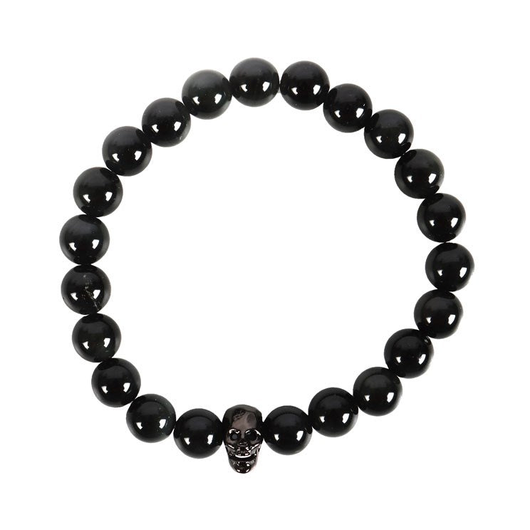 Black Obsidian Skull Bracelet by Kate's Clothing – Stainless Steel Gothic
