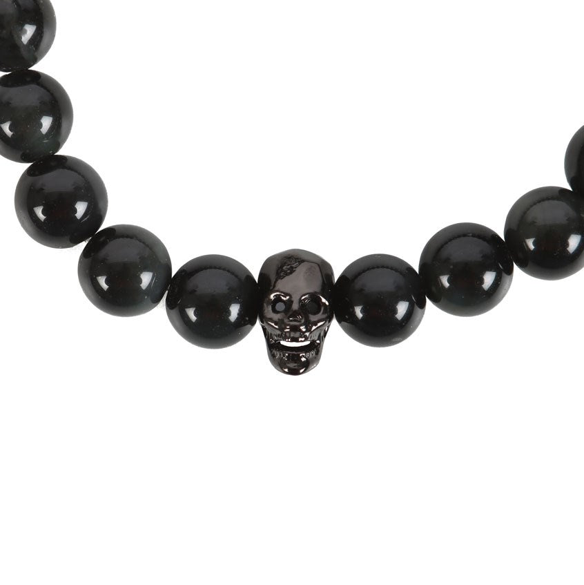 Black Obsidian Skull Bracelet by Kate's Clothing – Stainless Steel Gothic