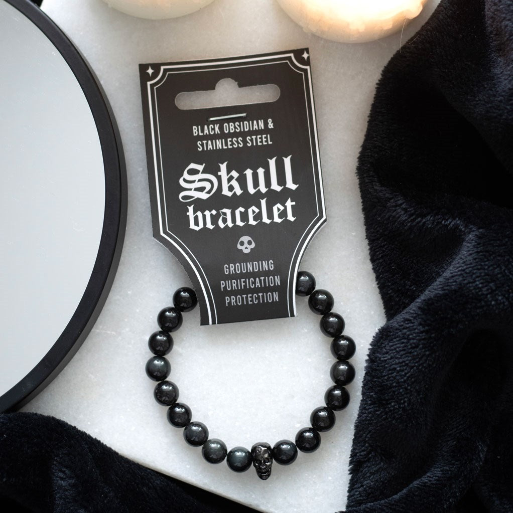 Black Obsidian Skull Bracelet by Kate's Clothing – Stainless Steel Gothic