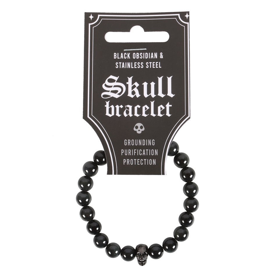 Black Obsidian Skull Bracelet by Kate's Clothing – Stainless Steel Gothic