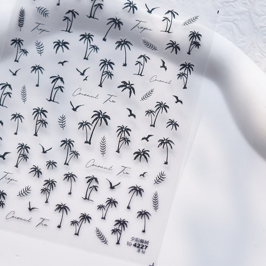 LuLuFun Studio Black Palm Tree Nail Art Stickers - Ultra-Thin Decals