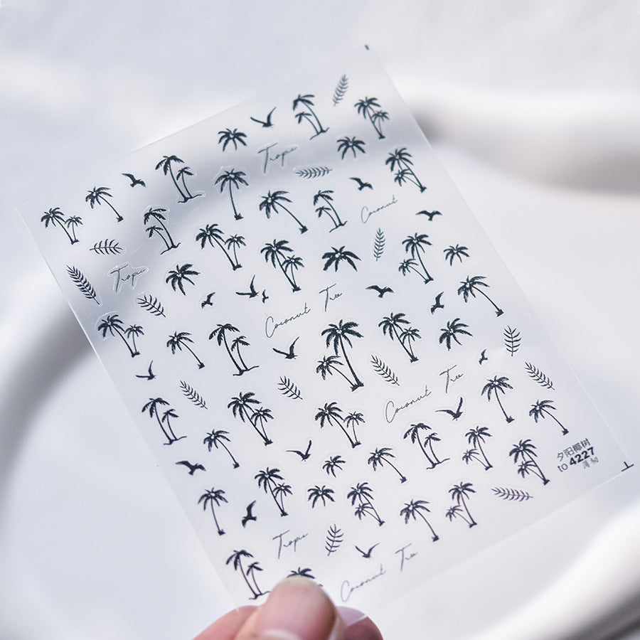 LuLuFun Studio Black Palm Tree Nail Art Stickers - Ultra-Thin Decals