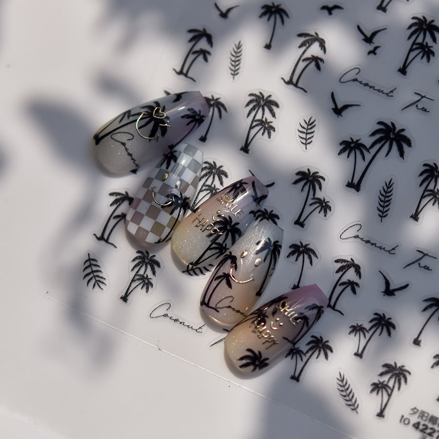 LuLuFun Studio Black Palm Tree Nail Art Stickers - Ultra-Thin Decals