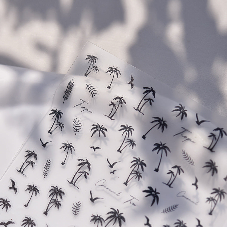 LuLuFun Studio Black Palm Tree Nail Art Stickers - Ultra-Thin Decals