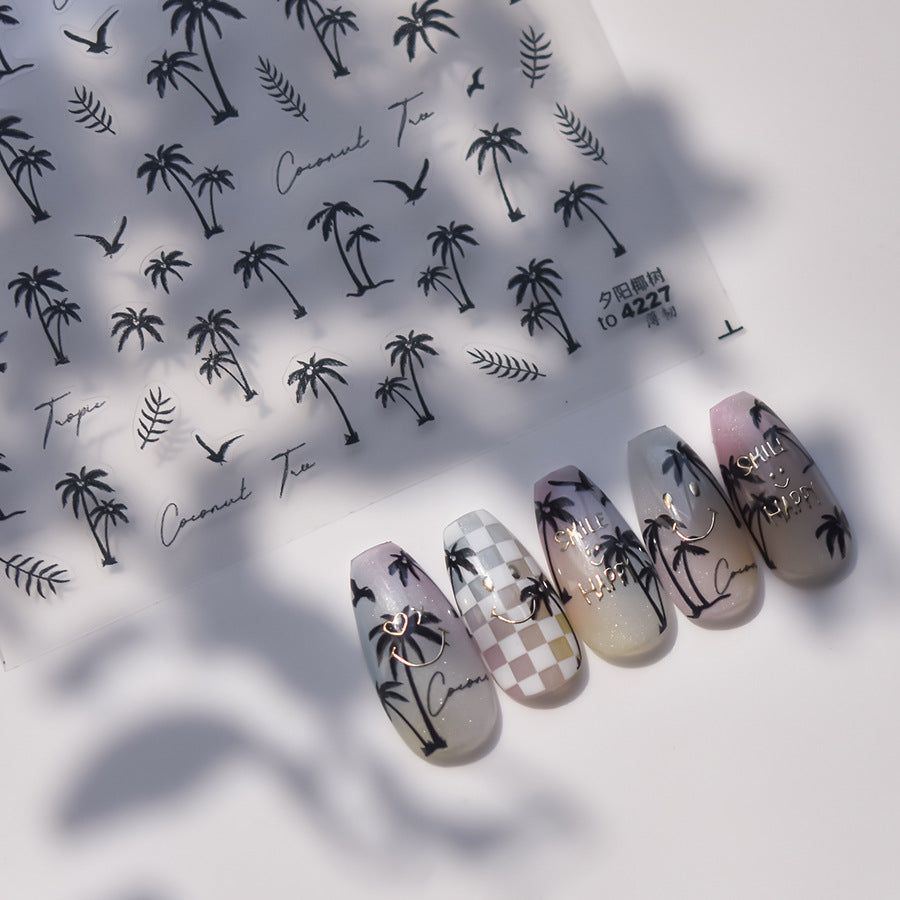 LuLuFun Studio Black Palm Tree Nail Art Stickers - Ultra-Thin Decals