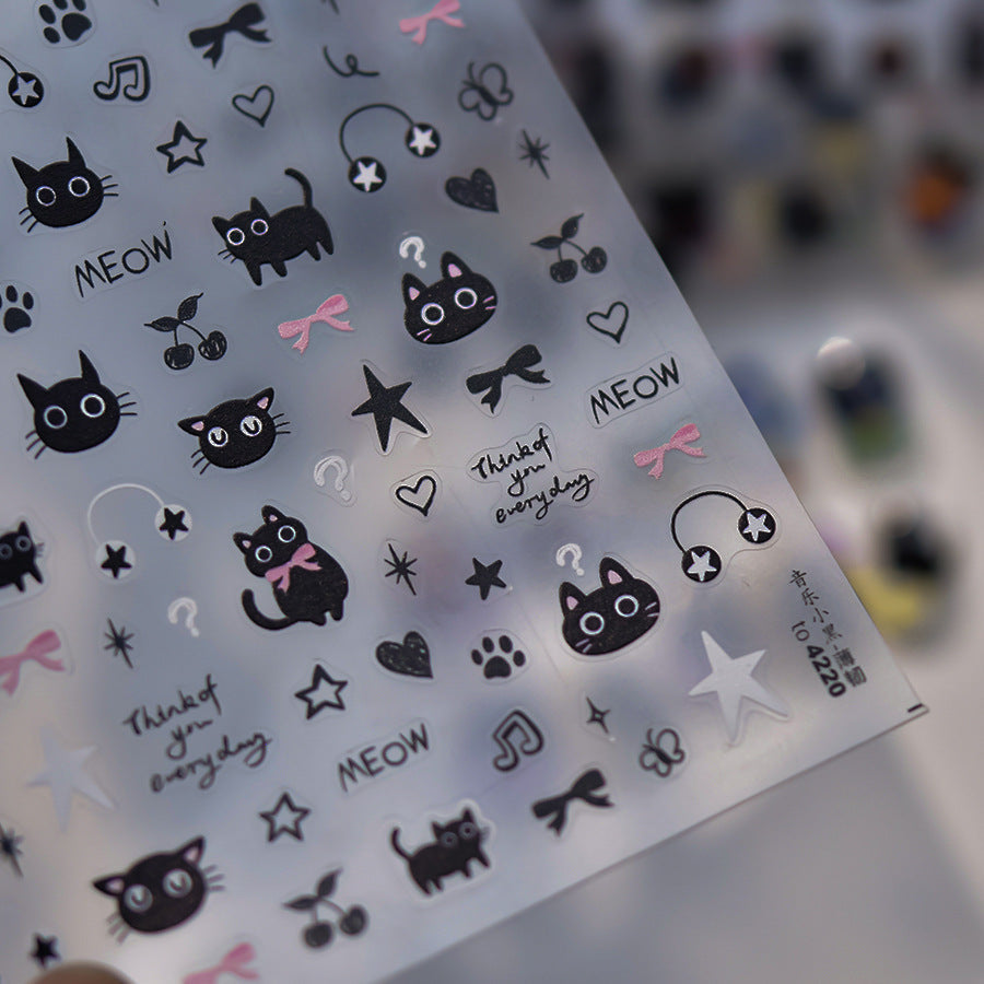 LuLuFun Studio Black Pink Kitty Nail Deco Stickers - DIY Nail Art