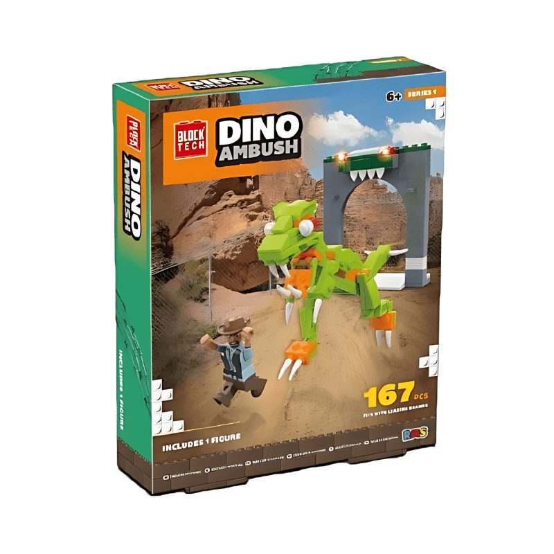 Block Tech Dino Ambush Building Set - 167 Piece Dinosaur Construction Toy