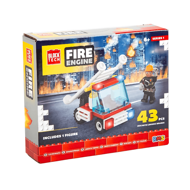 Block Tech Fire Engine Building Set with Firefighter Figure | PoundFun