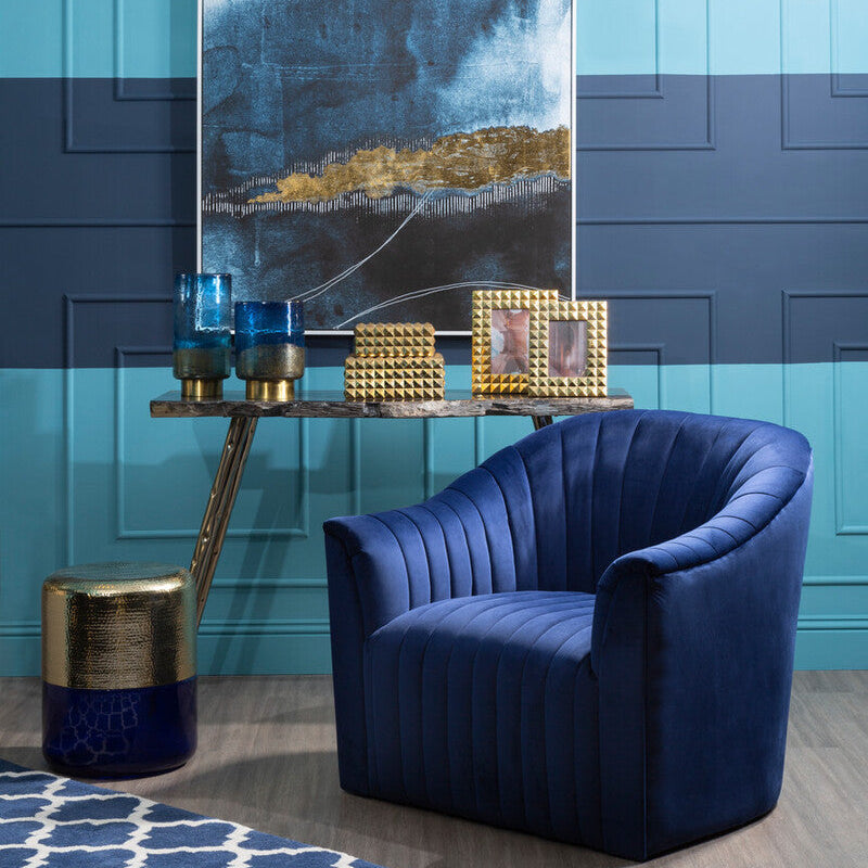 Orsina Opel Deep Blue Velvet Armchair – Tufted Designer Accent Chair