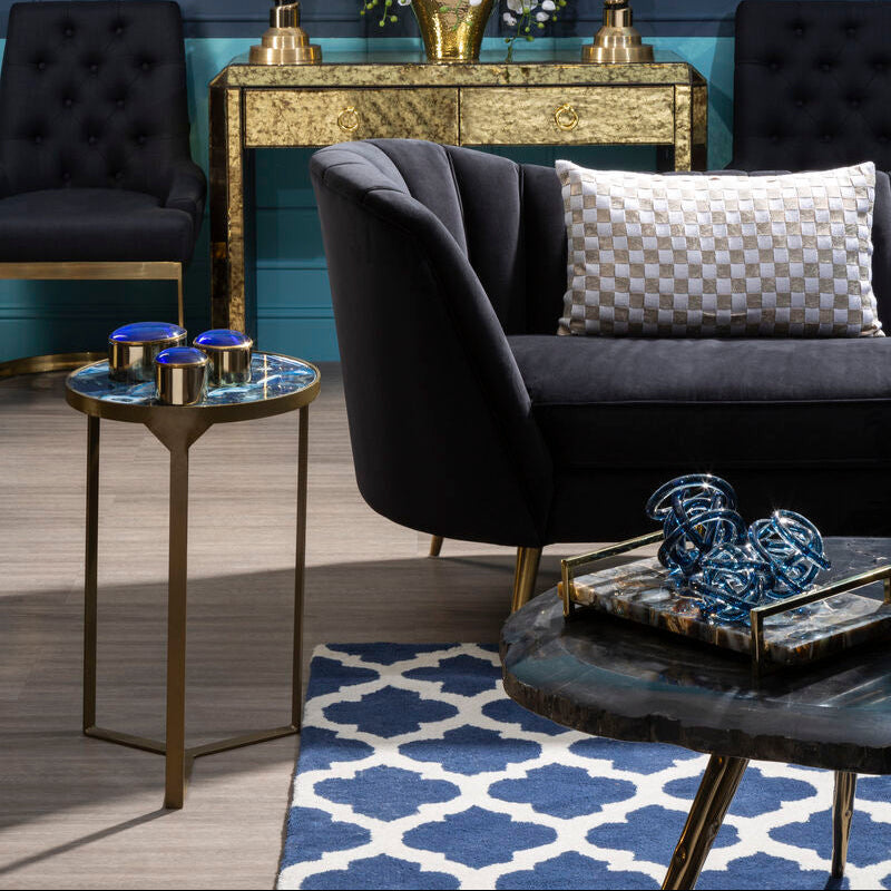 Orsina Kensington Navy Blue and White Hand-Tufted Wool Rug