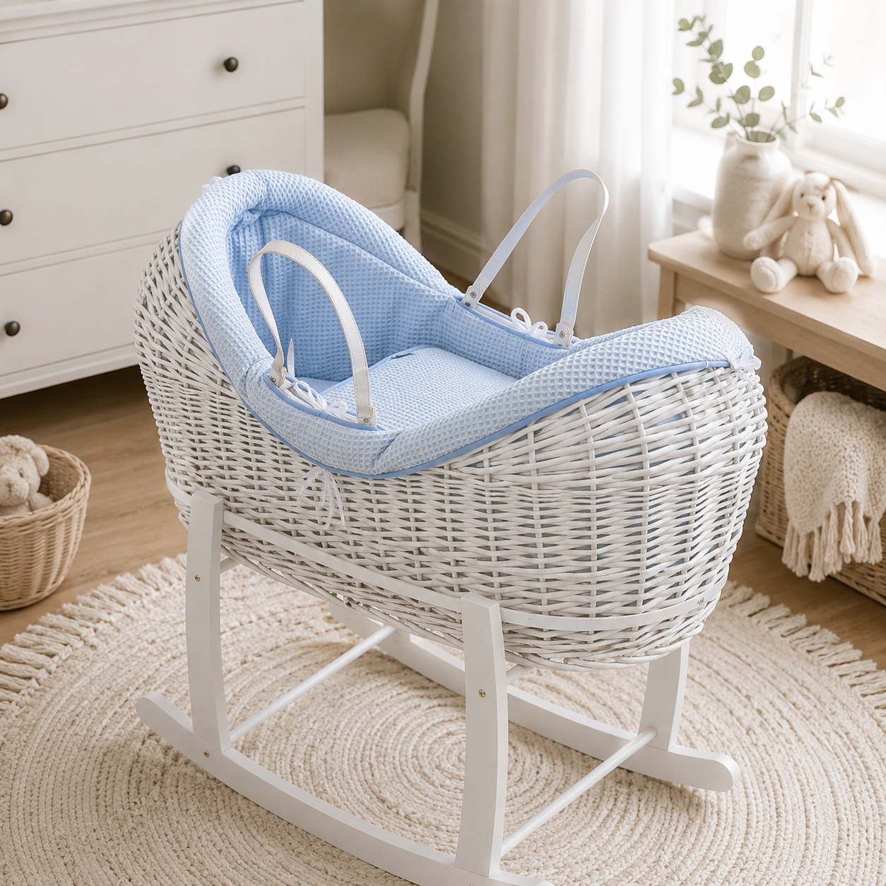 For Your Little One Wicker Deluxe Pod Moses Basket with Rocking Stand