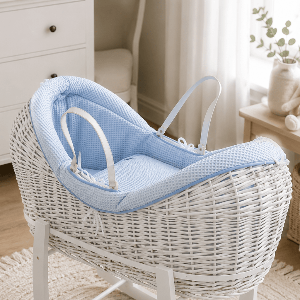 For Your Little One Blue Waffle Moses Basket Bedding Set – 2 Piece