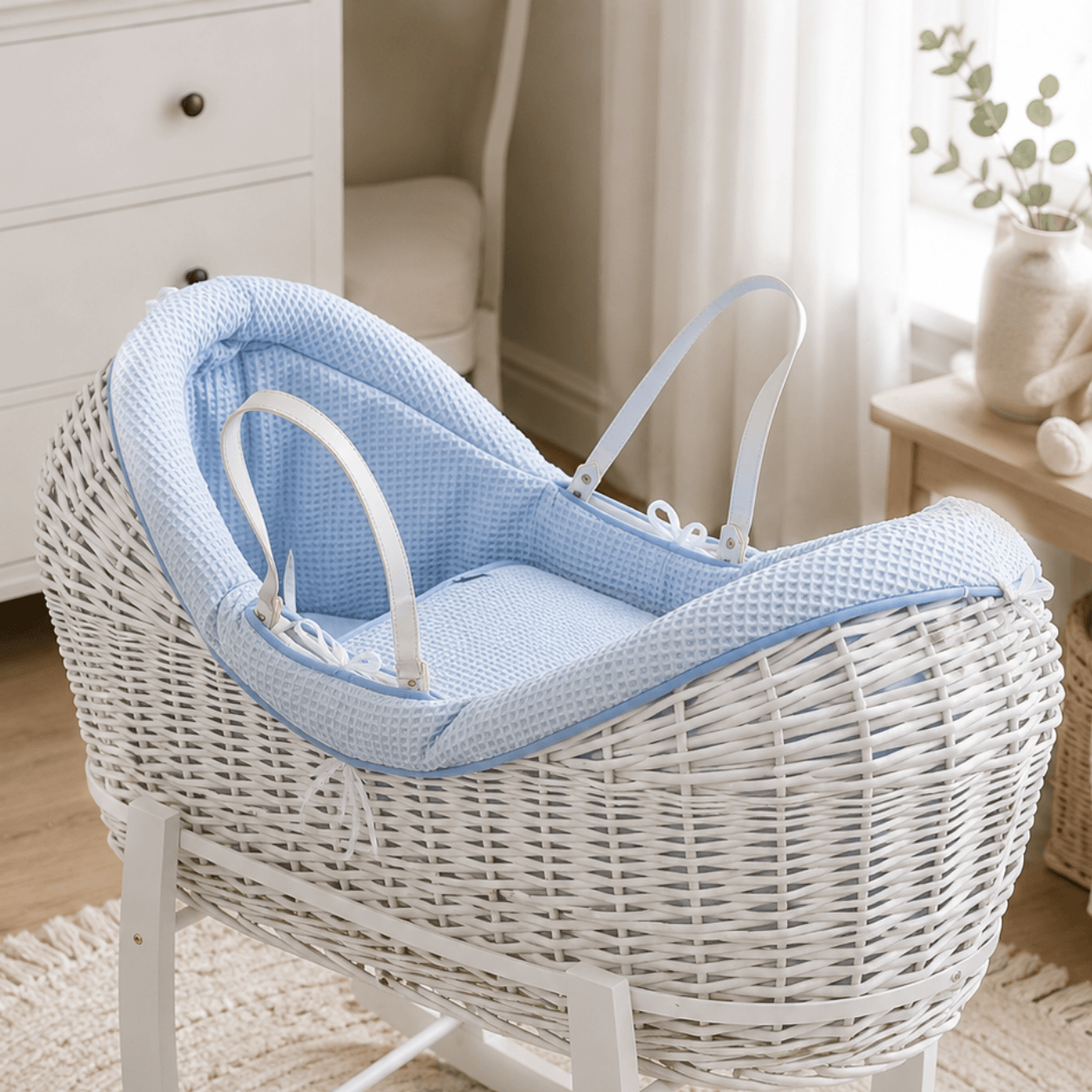 For Your Little One Blue Waffle Moses Basket Bedding Set – 2 Piece