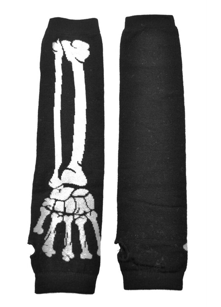 Poizen Industries Skeleton Bone Arm Warmers | Gothic Black & White