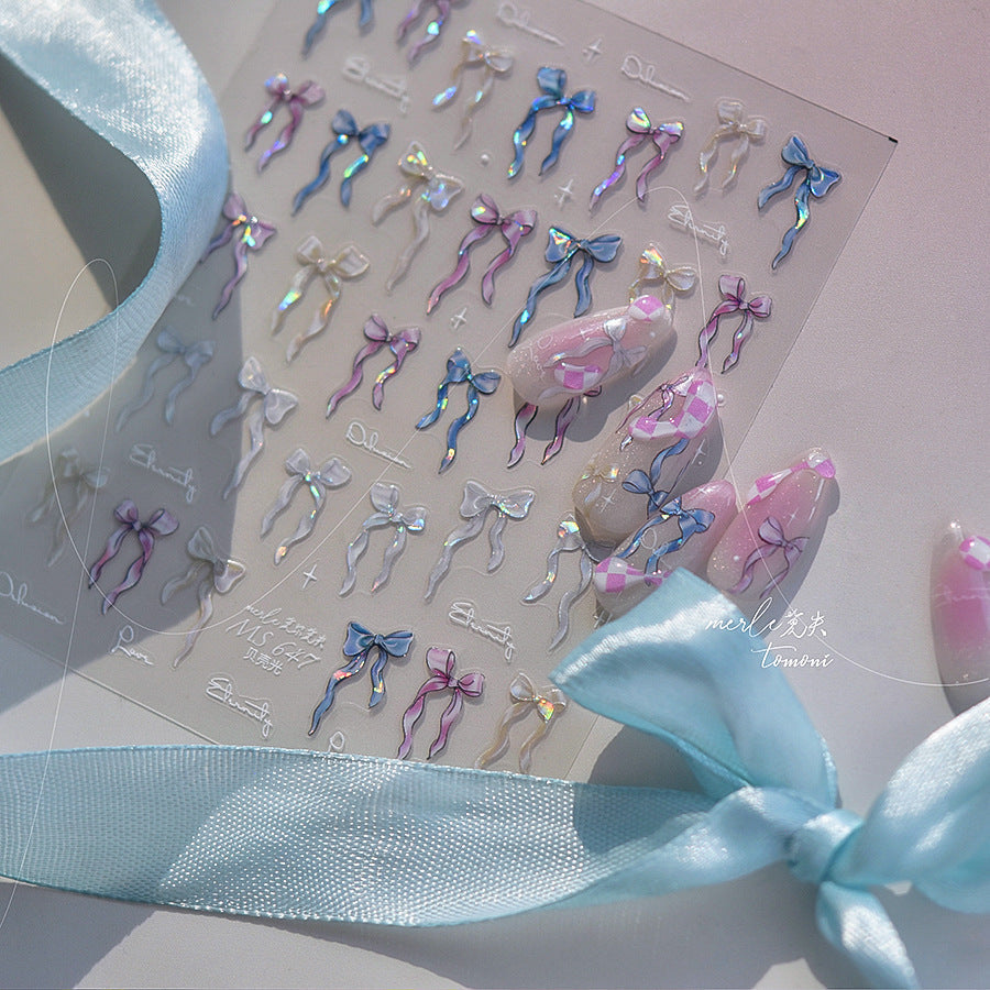 LuLuFun Studio Bowknot Shell Glossy Nail Deco Stickers - 1 Sheet