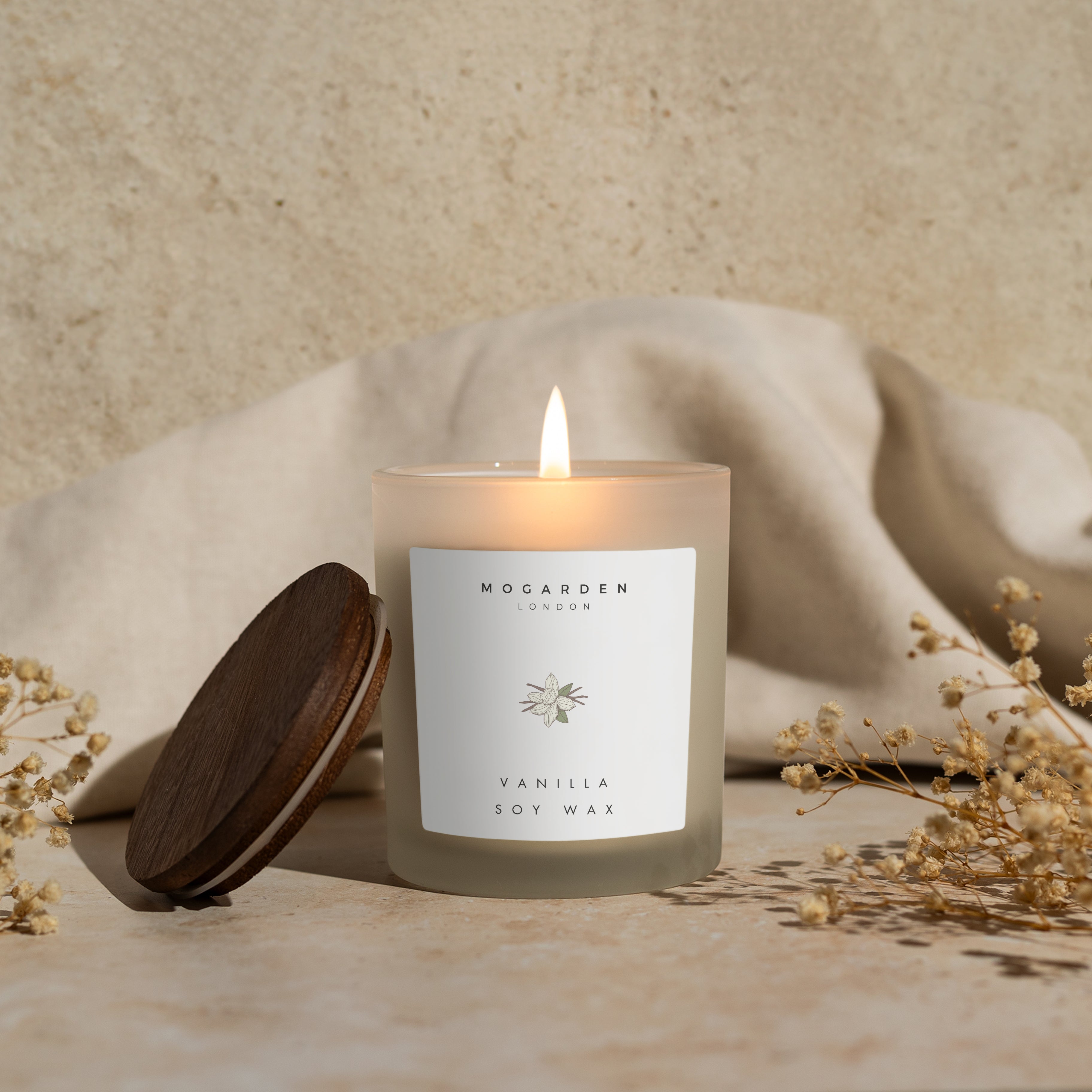 Mogarden Vanilla Amber Scented Candle – Luxury Soy Wax Gift, 220g