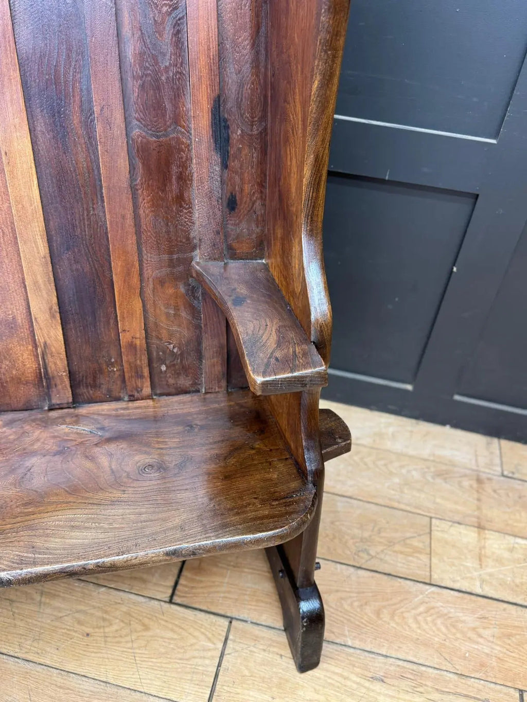 Arts & Crafts Elm Settle Bench Hall Seat Pew Antique Furniture 144cm