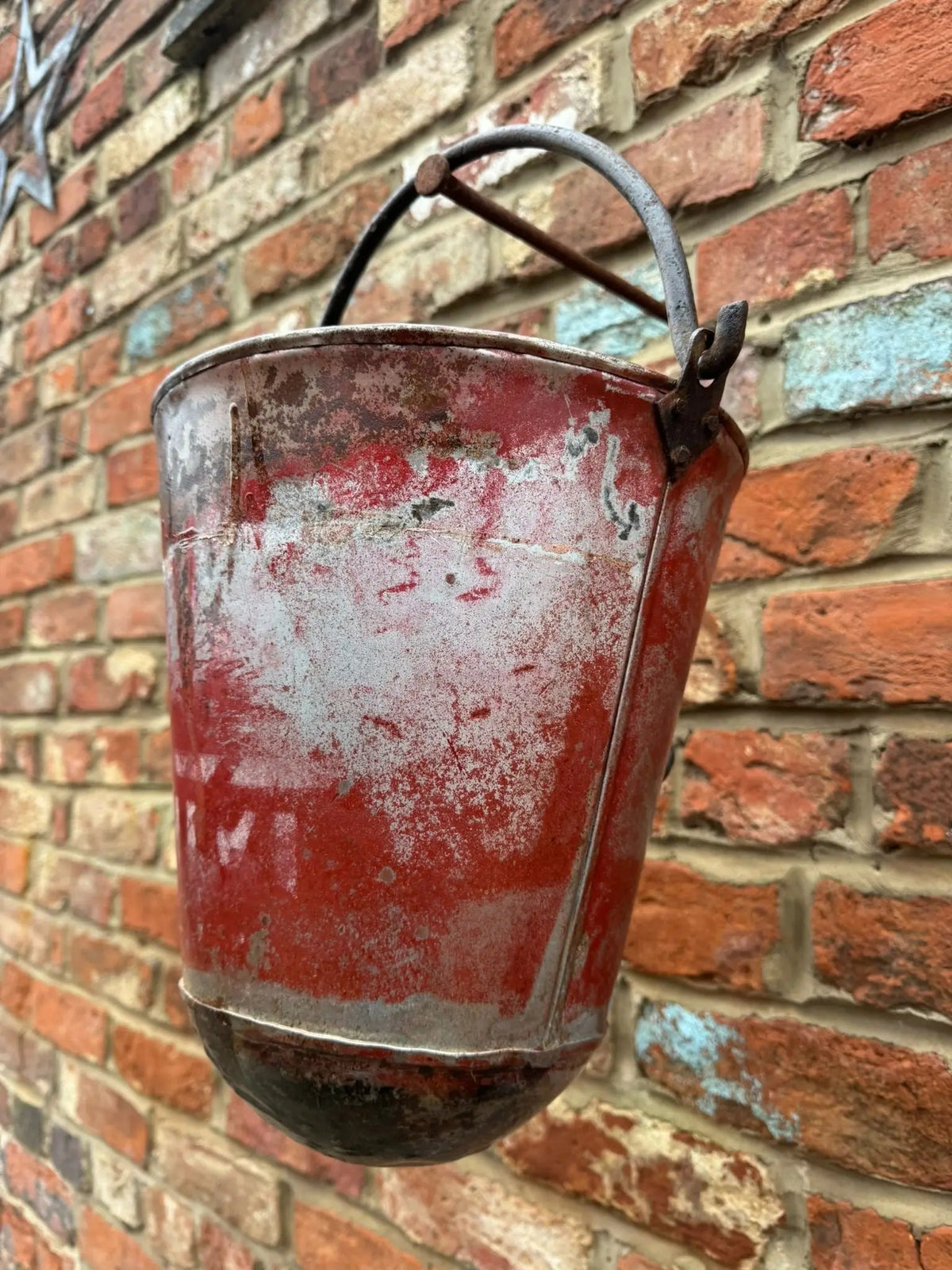 Vintage Galvanised Hanging Fire Bucket Planter - Reclaimed Steel Pot