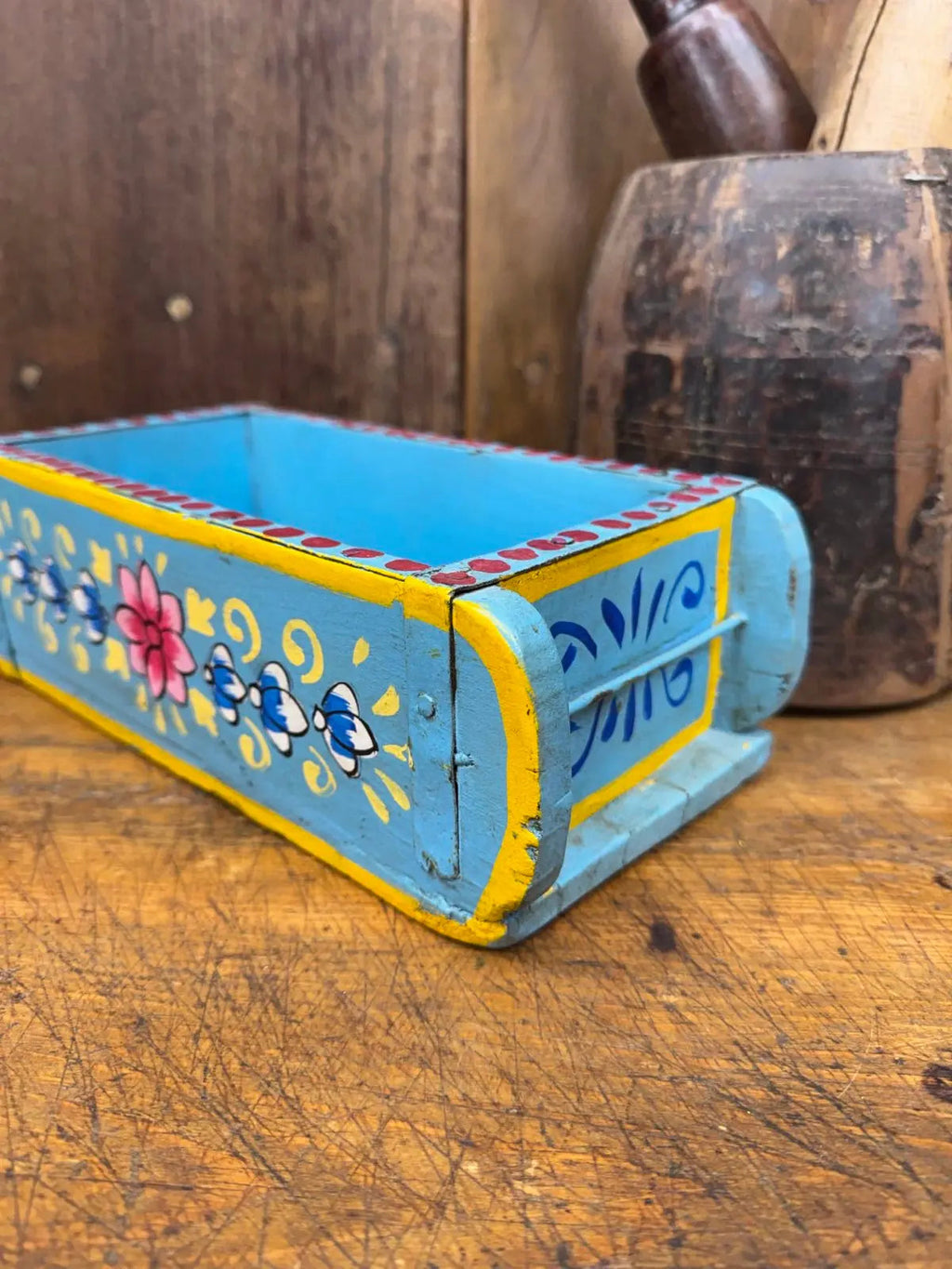 Rustic Warehouse Norfolk | Vintage Blue Wooden Brick Mould Planter