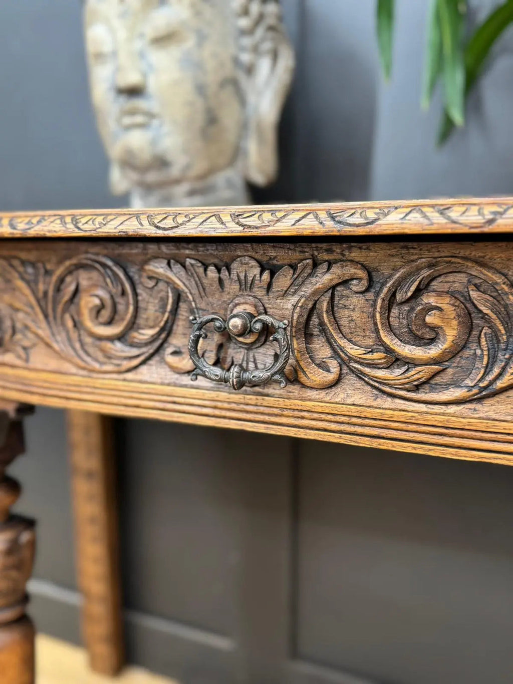Antique Carved Oak Side Table Console Table Hall Table Drawer Desk Furniture